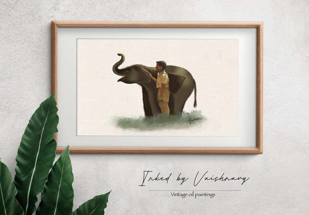 The Baby Elephant Whisperer a Digital Printable Vintage Oil Painting - Etsy
