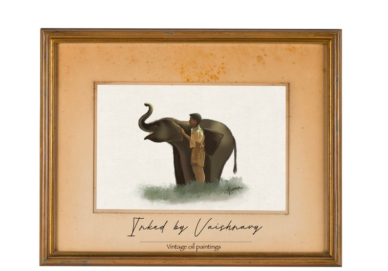 The Baby Elephant Whisperer a Digital Printable Vintage Oil Painting - Etsy