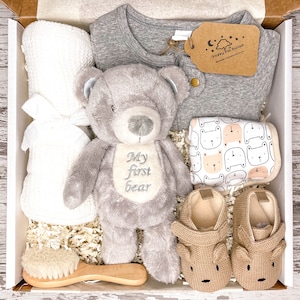 Juego de regalo para bebé de género neutro / Regalo para baby shower / Regalo unisex para bebé / Regalo para bebé recién nacido / Regalo de osito de peluche / Juego de regalo de bienvenida para bebé / Regalo para bebé