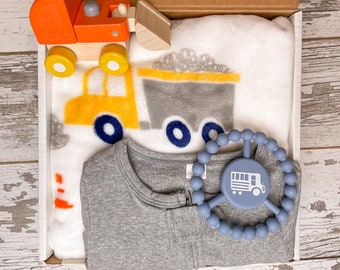 Baby Boy Gift Set | Newborn Boy Gift Box | Natural Baby Gift | Baby Gift | Baby Boy Gift Box | Baby Truck Gift Box | Construction Baby Gift