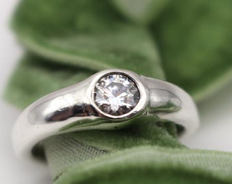Handmade Silver Moissanite womens signet ring