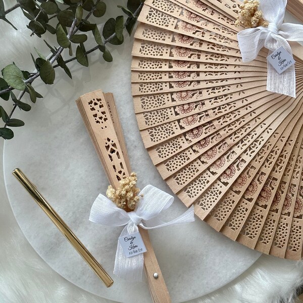 Summer Wedding Bulk Favors, Sandalwood Hand Fan Favor, Personalized Wooden Fan, Bridal Shower Favors, Beach Wedding Favors for Guests