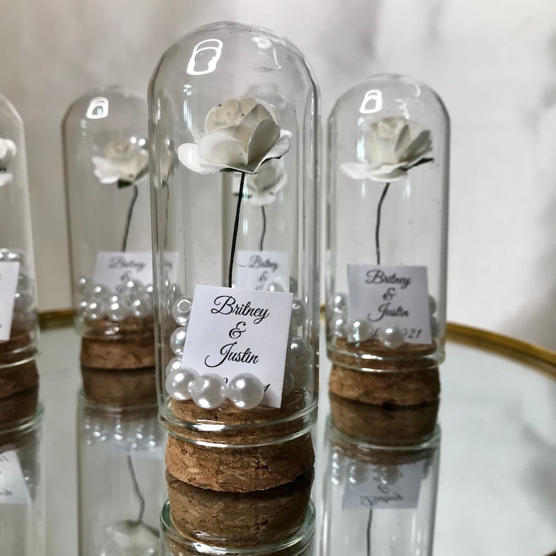 Enchanted Rose With Pearls in Mini Glass Dome Wedding Favor Etsy