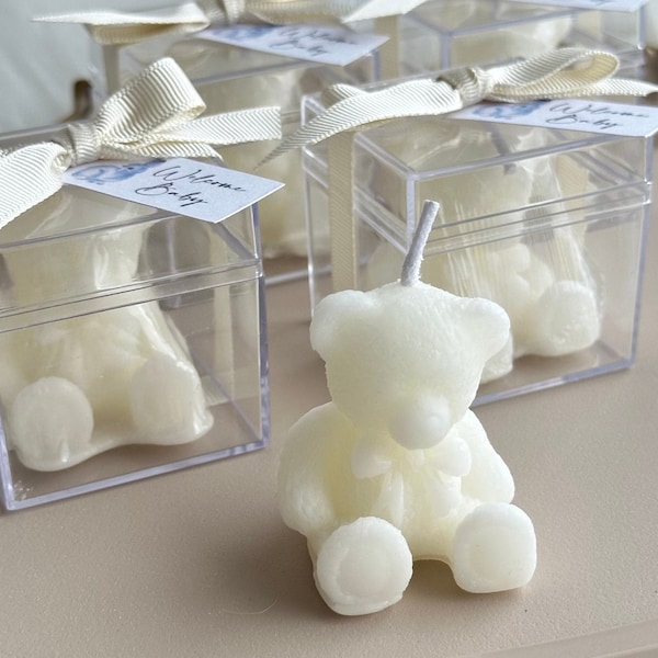 Teddy Bear Candle Favors, Personalized Favors, Birthday Favors, Birthday Candle Gift, Bear Candle Box, Baby Shower Candle Favor