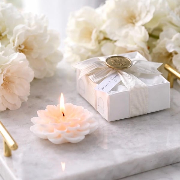 Lotus Candle Personalized Wedding Favors: Custom Seal Wax, Special Day Guest Gift