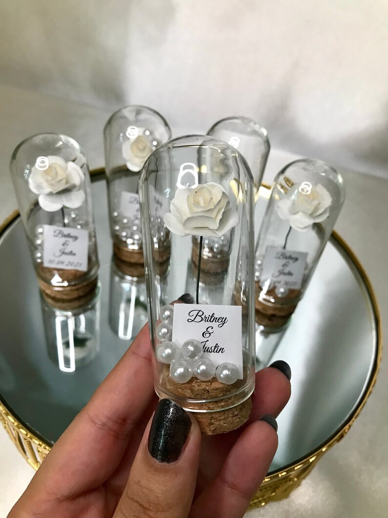 Enchanted Rose With Pearls in Mini Glass Dome Wedding Favor Etsy
