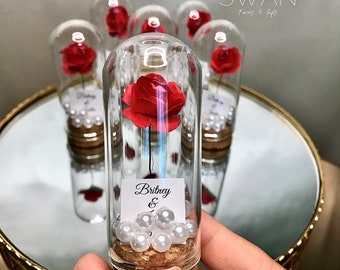 Personalisierte Rose Dome Hochzeitsgeschenke für Gäste in loser Schüttung, Verlobungsgeschenke, Dankeschön Gefälligkeiten, Die Schöne und das Biest Gefälligkeiten,