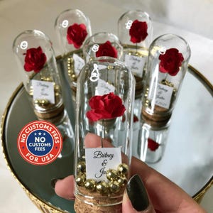 Beauty and the Beast Mini Glass Wedding Favors for Guests, Wedding Favors, Custom Favors, Sweet 16, Enchanted Rose Dome Favors
