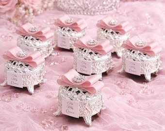 Silver Mini Trinket Box Favors, PLASTIC Candy Container, Bulk Wedding Favors, Quinceanera Party Favor