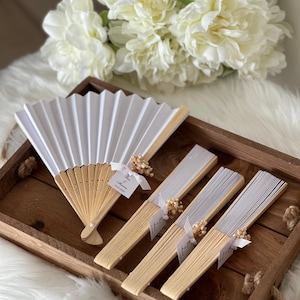 Premium Wooden Fan Favors, Hand Fans with Bow, Summer Beach Wedding Favors, Bridal Shower Favors, Unique Favors
