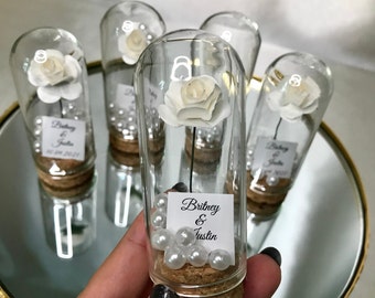 Enchanted Rose with Pearls in mini glass dome Wedding Favor, Sweet 16 Party Favors, Birthday Favors, Bridal Shower party favor