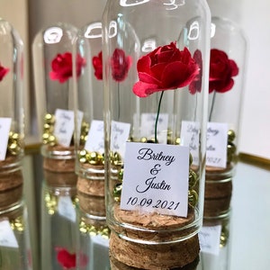 Red Rose Glass Dome Wedding Favors: Beauty and the Beast Party Decor