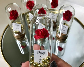 Beauty and the Beast Mini Glass Wedding Favors for Guests, Wedding Favors, Custom Favors, Sweet 16, Enchanted Rose Dome Favors