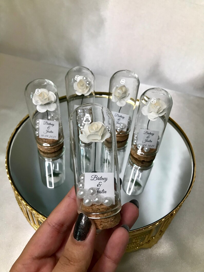 Enchanted Rose With Pearls in Mini Glass Dome Wedding Favor Etsy