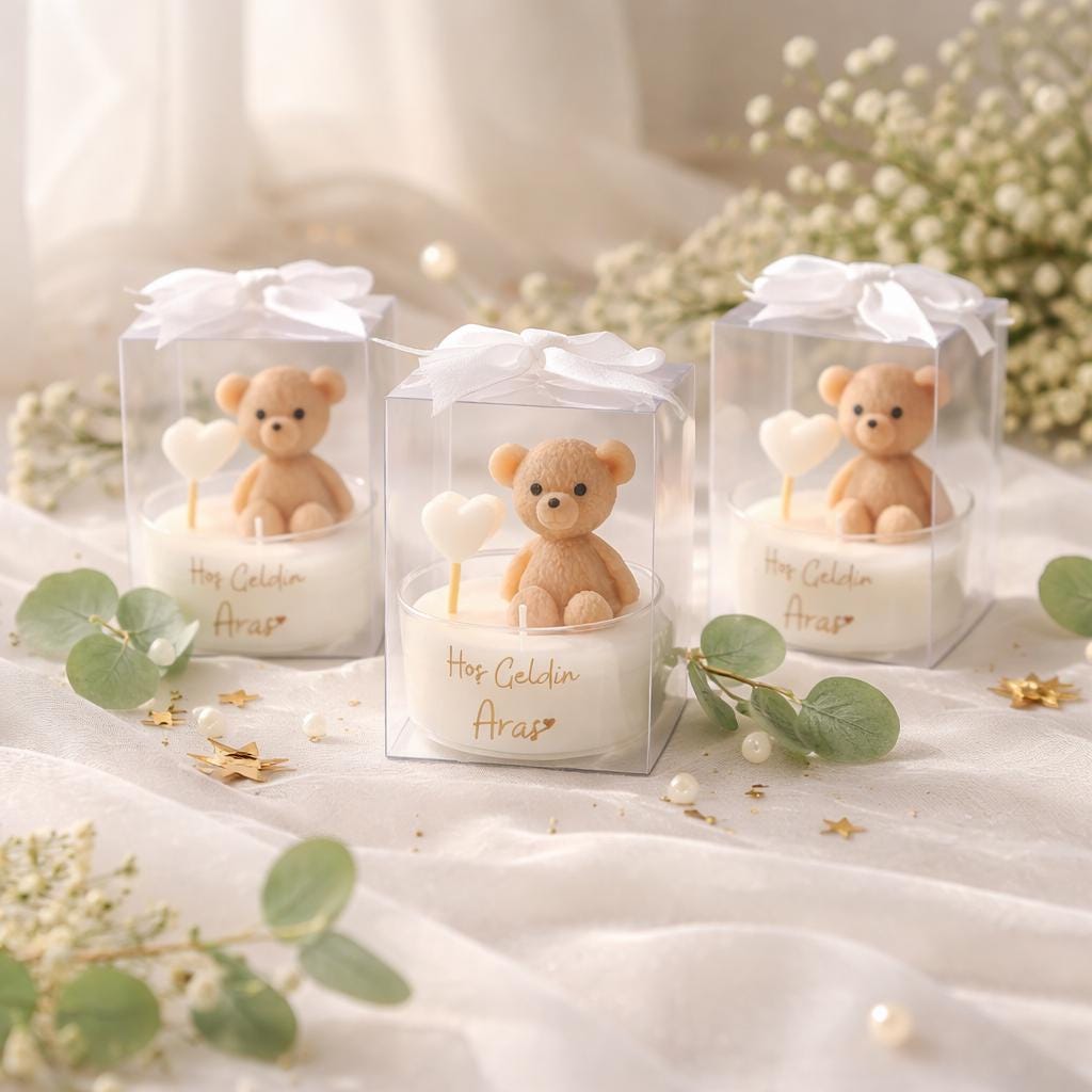 Brown Teddy Bear Candle Favor | Toddler Birthday Gift for Guests - Etsy