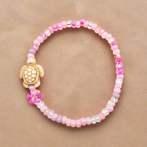 Pink Sea Turtle Shell Bracelet, Seed Bead Bracelet