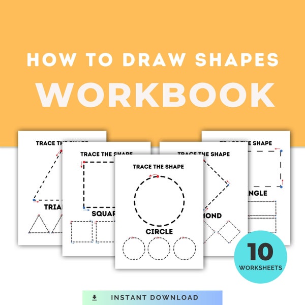10 Printable Trace the Shape Worksheets, Preschool, Learning Shapes, Kids Tracing Pages, Tracing Worksheets,  Geometric Shapes Activity
