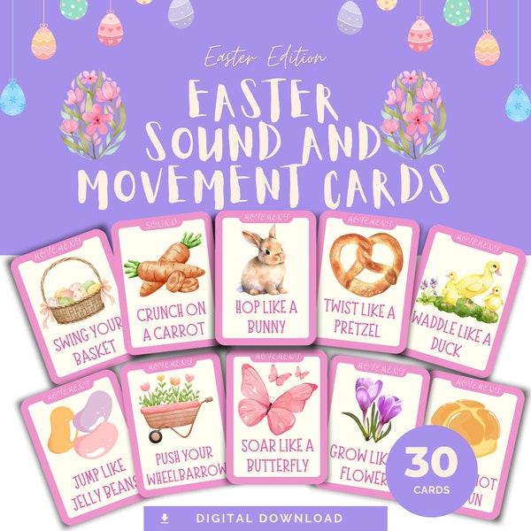 30 Easter Movement, Sound and Scavenger Hunt Cards, Preschool, Homeschool, Dramatic Play, Brain Break, Circle Time Activity