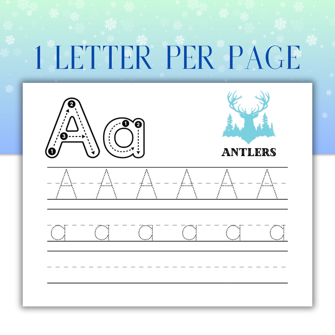 WINTER ALPHABET TRACING Practice Sheets, Uppercase and Lowercase