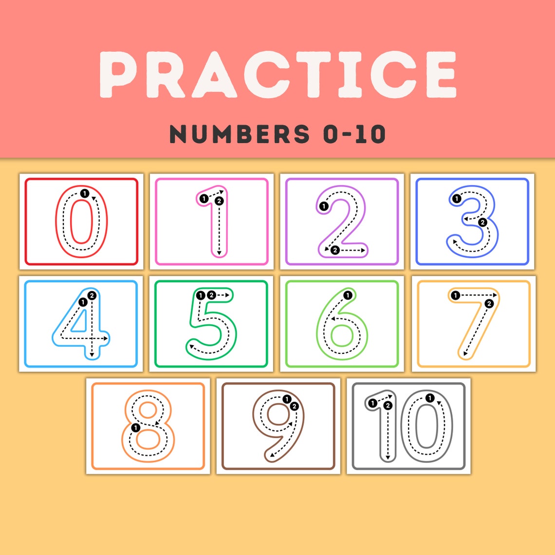 Practice Tracing Numbers 010, Preschool, Learning Numbers, Kids