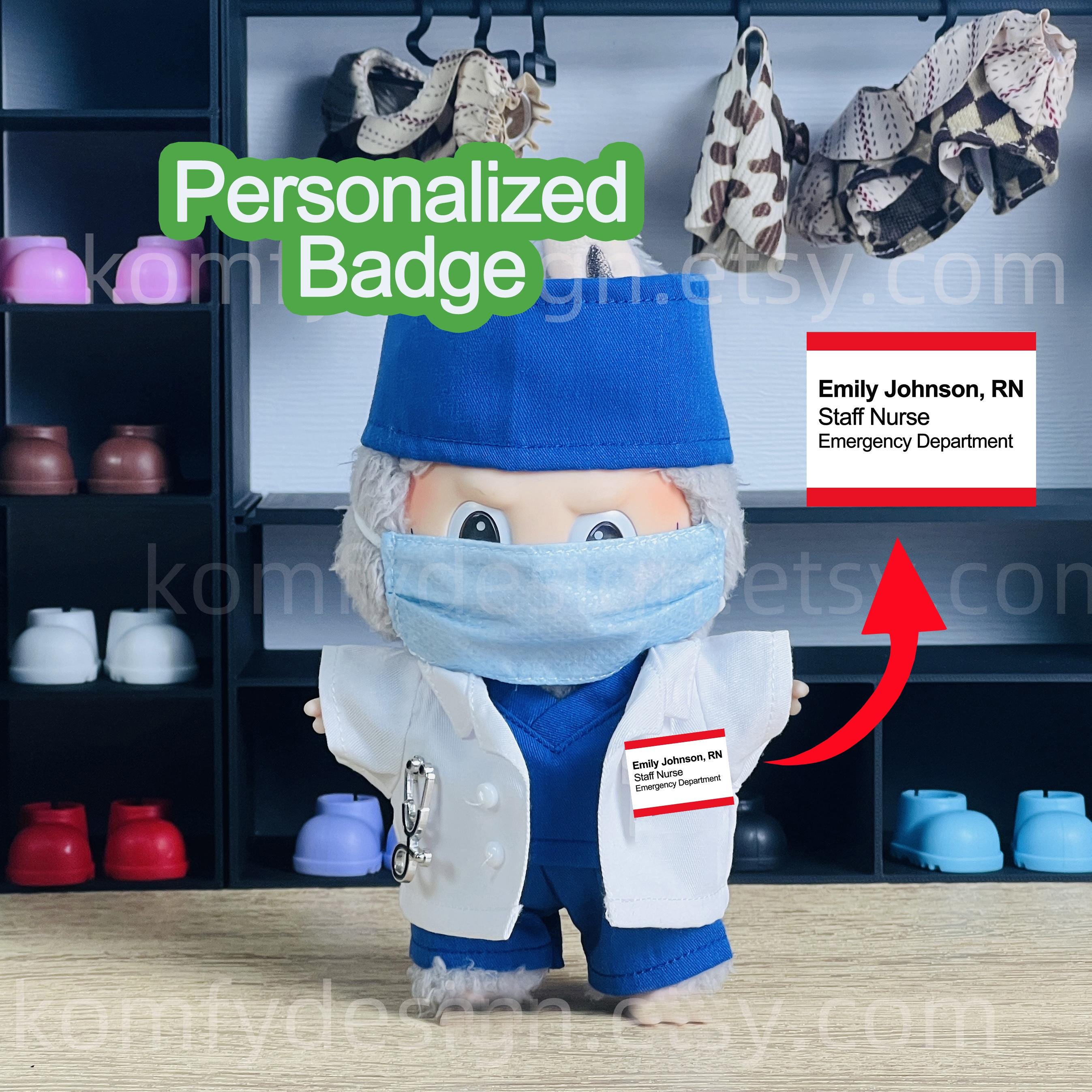 17cm (6.7in) Vinyluxe Doll Medical Scrubs Set – Handmade Doctor/Nurse Outfit with Custom Name Tag – Full Uniform with Accessories