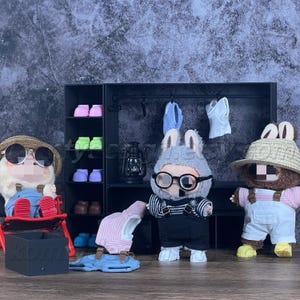 Handmade 17cm (6.7in) Vinyluxe Doll Outfit - Striped T-Shirt and Denim Overalls Set for 17cm Collectible Dolls