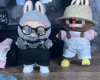 Handmade 17cm Fantasy Vinyl Doll Outfit – Striped T-Shirt & Denim Overalls Set | Custom Clothes for 17cm Fantasy Vinyl Figures