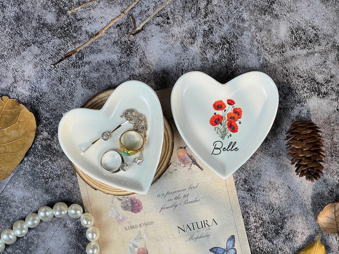 Tulip Clay Ring Dish - Name Dish, Pesonalised Jewellery Tray, Cute Floral Pattern - Handmade And Hand Painted Bowl Small