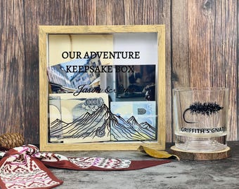 Custom Shadow Box-Our Adventure Box for Travel Lovers.Valentine's Day Keepsake, Custom Photo Gift for Couple, Memory Box For Travel & Ticket