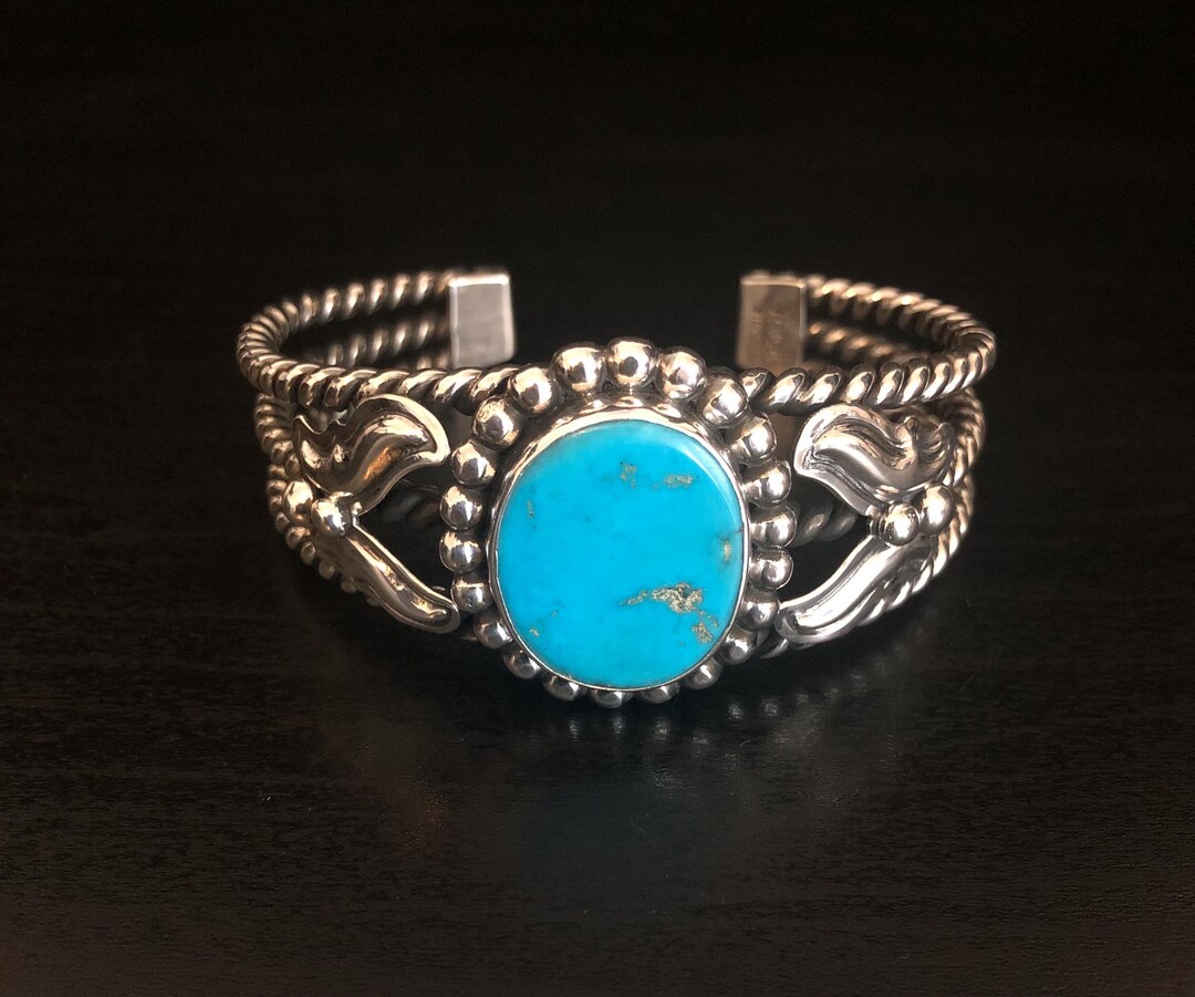 Vintage Native American Navajo Sterling Silver Kingman Turquoise Cuff ...