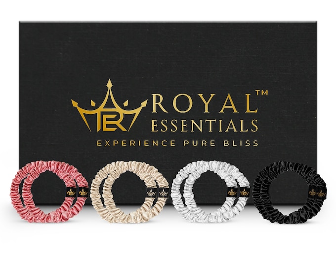 Royal Essentials - 25 Momme Silk Scrunchies, Skinny size, Great hair ties suitable for all hair types, Choice of custom packages