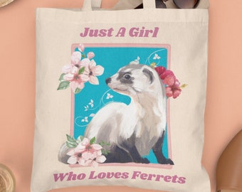 Ferret Tote Bag For Women - Just a Girl Who Loves Ferrets Tote Bag - Spacious Tote Bag for Ferret Lovers - Perfect Gift For Ferret Lovers