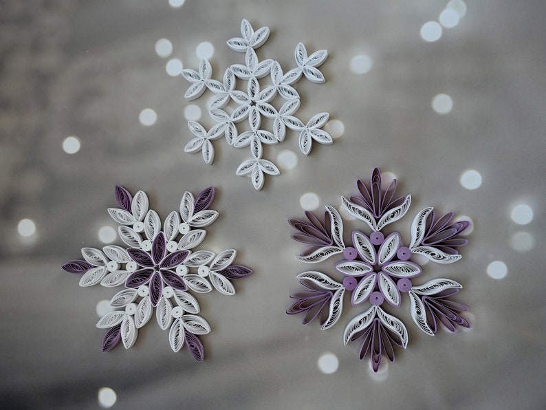 3 Quilled Snowflakes, Paper Snowflake, Quilled Ornament, Snowflake ...