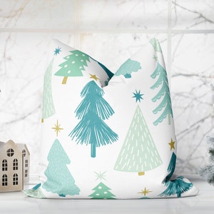 Marvelous Christmas Trees Green and White Pillow Throw