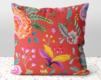 Floral Chintz Blood Orange Pillow Throw Cover