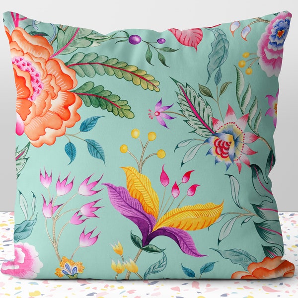 Floral Chintz Seafoam Green Pillow Throw Cover