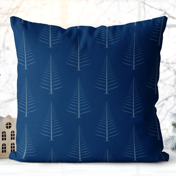 Gentle Winter Christmas Trees Oxford Blue Pillow Cover