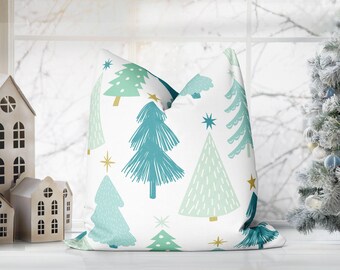 Marvelous Christmas Trees Green and White Pillow Throw