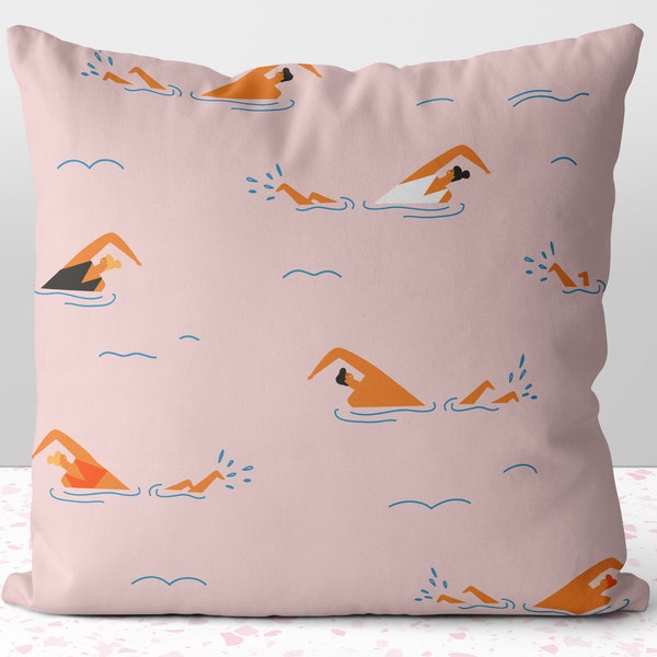 Summer Swim Pink Pillow Throw Cover