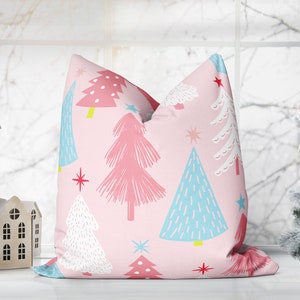 Marvelous Christmas Trees Pastel Pink Pillow Throw