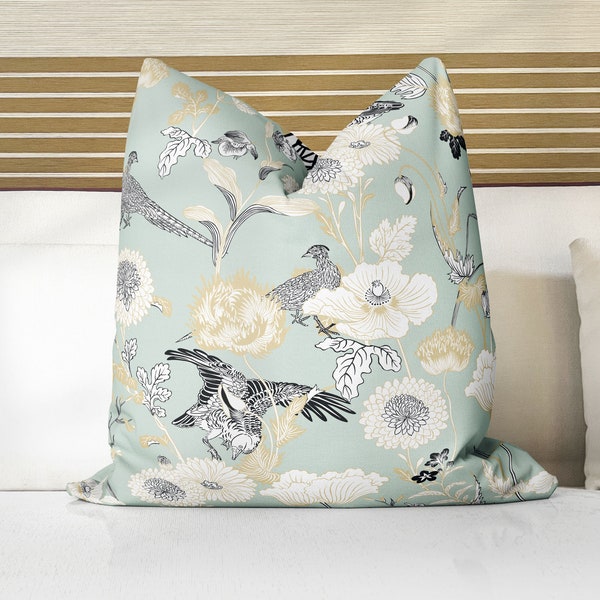 Kazumi Chinoiserie Celadon Green Decorative Pillow Throw Cover