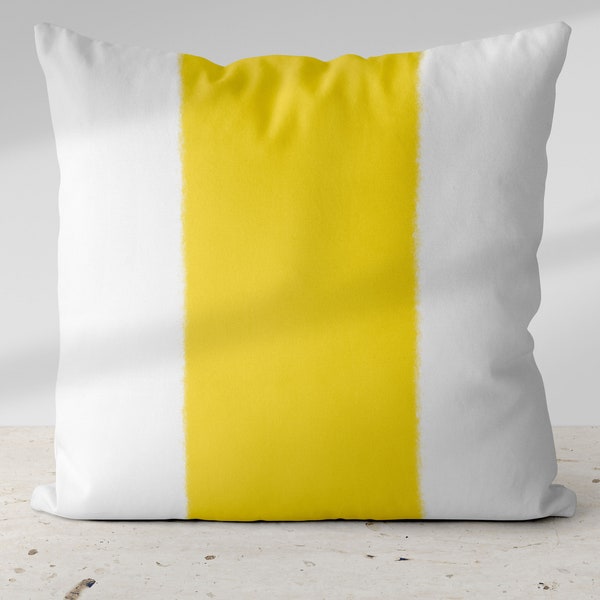 Wide Stripe Vertical Band Lemon Yellow Pillow Throw