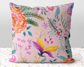 Floral Chintz Pink Flower Pillow Throw Cover