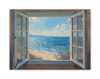 Monet Style Seascape: Coastal Home Wall Art, Ocean View Painting, Relaxing Beach Decor