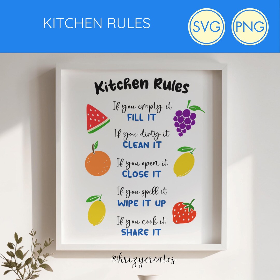 Kitchen Rules Note Kitchen Rules Chart, Kitchen Rules Printables SVG & PNG, Wall Art - Etsy