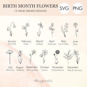 Birth Month Flowers SVG, Flower Bundle Svg, Floral Svg, Birthday Flower, Wild flower svg and png