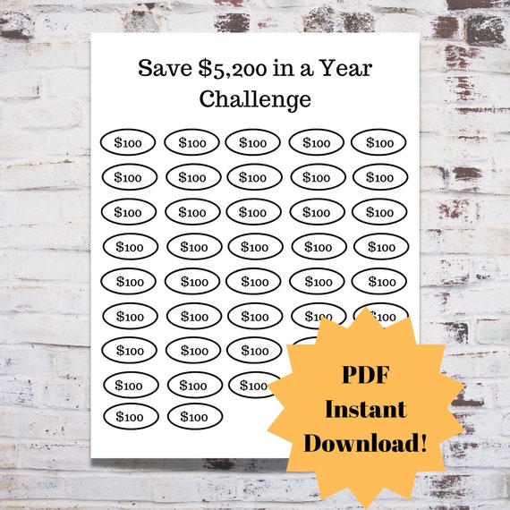 Money Saving Challenge Digital Download Save 5,200 Dollars In A.