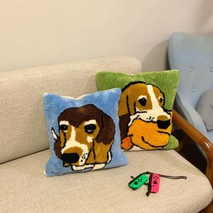 Custom made tufted pillow cover, cushion cover, customized pet portrait, cartoonize pet portrait, dog portrait.