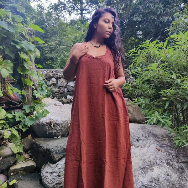 Raw cotton dress, organic cotton gown, tribal gypsy dress, bohemian style clothing,Indian ethnic dress.