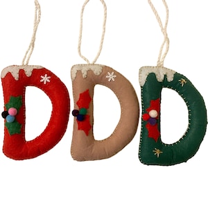 Adorno navideño inicial, Adorno de letras, Decoración navideña personalizada, Letras de fieltro, Decoración del árbol de Navidad, Iniciales de fieltro, LETRA D